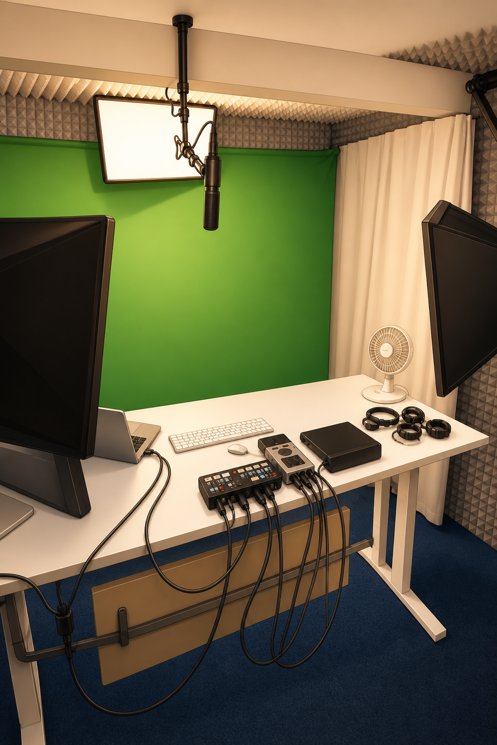 Illustriertes Green-Screen-Studio und Videoausrüstung bei SwissMadeMarketing